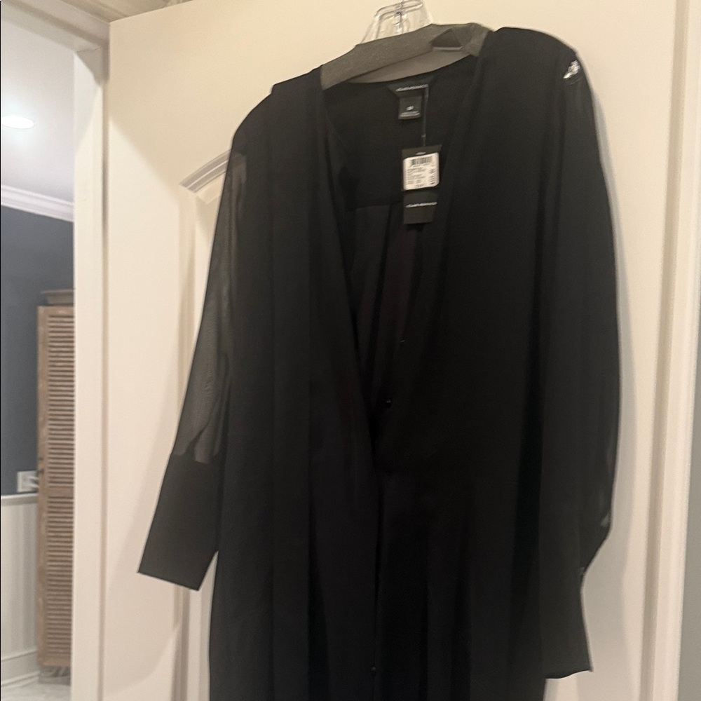 Club Monaco NWT Black Shirt Tail Belted Shirt Silk Dress/Duster - Sheer Sleeves